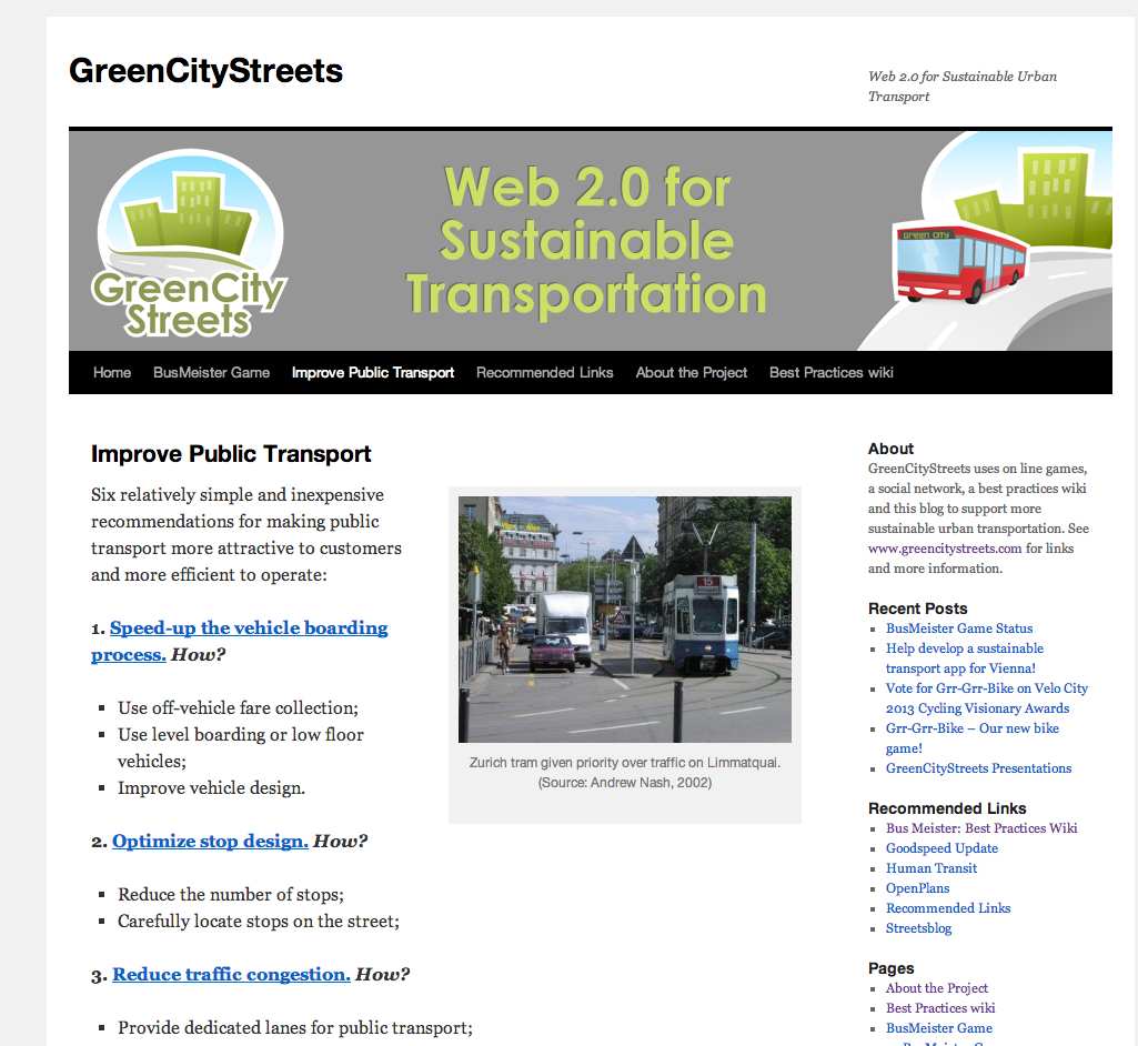 Improve Public Transport Word Press based website homepage.