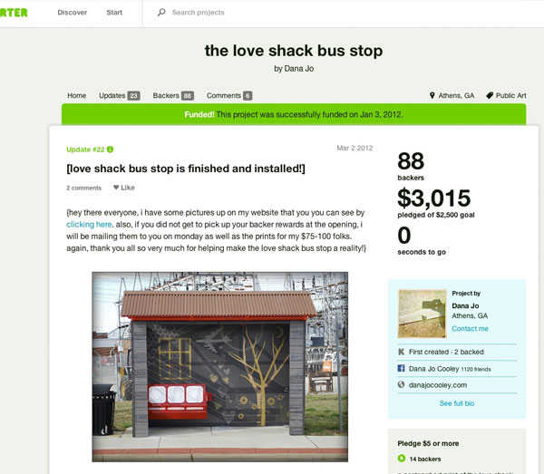 Screenshot: Love Shack Bus Shelter on Kickstarter