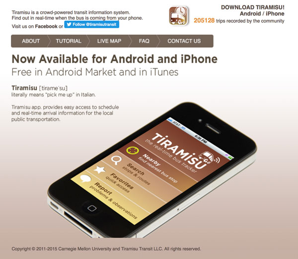 Tiramisu Transit application screenshot