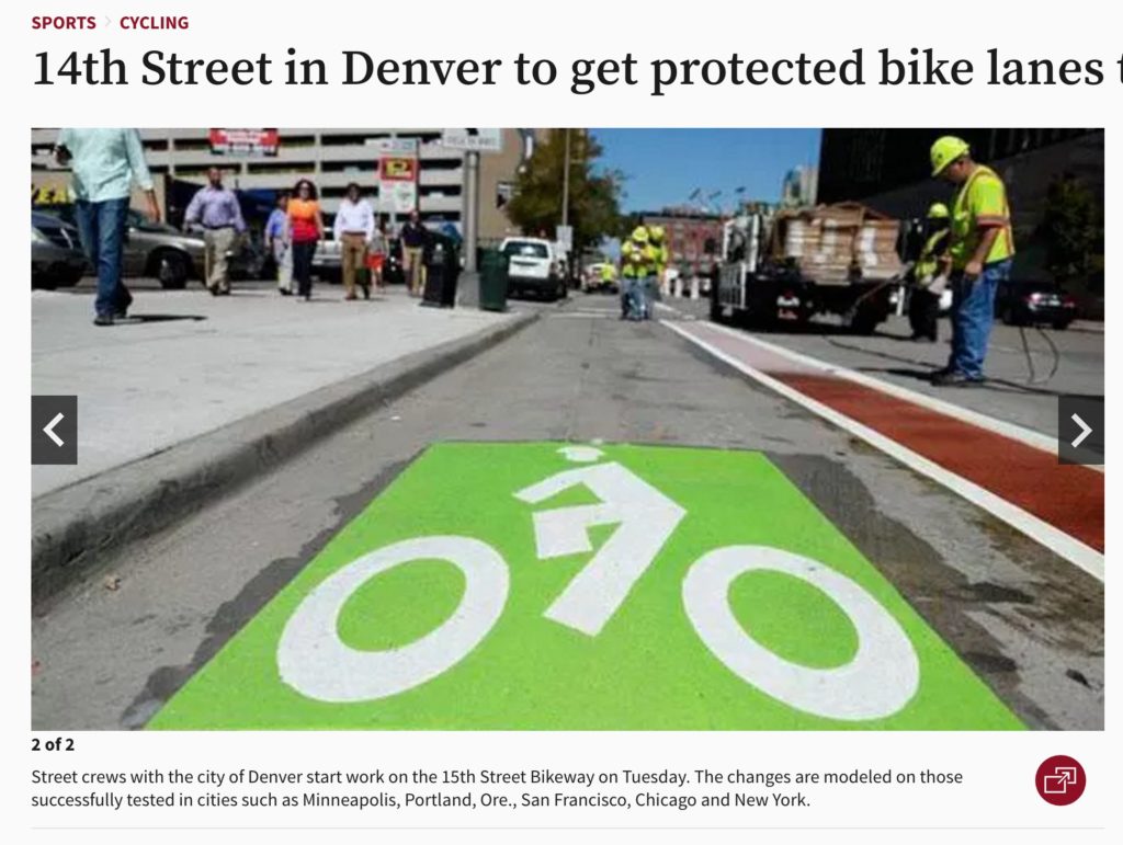 Screenshot: crowdsourced sustainable transport projects 15th street bikeway Denver, from Denver Post 5 may 2016